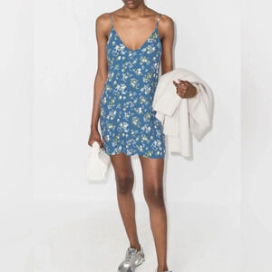 NEW Reformation Ventura Floral Print Mini Dress Avery Blue Multi